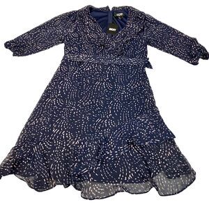 DKNY Dress Women's 12 Navy Pink Sheer Balloon Sleeve Lined MSRP:$ 134